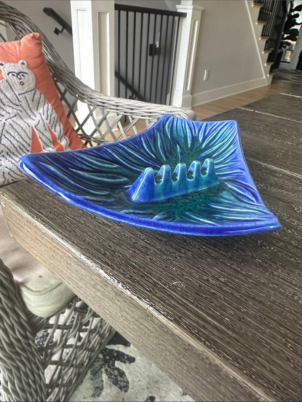 Mid century modern collectible blue and green ashtray rare 5x7 vintage califor - Picture 3 of 5